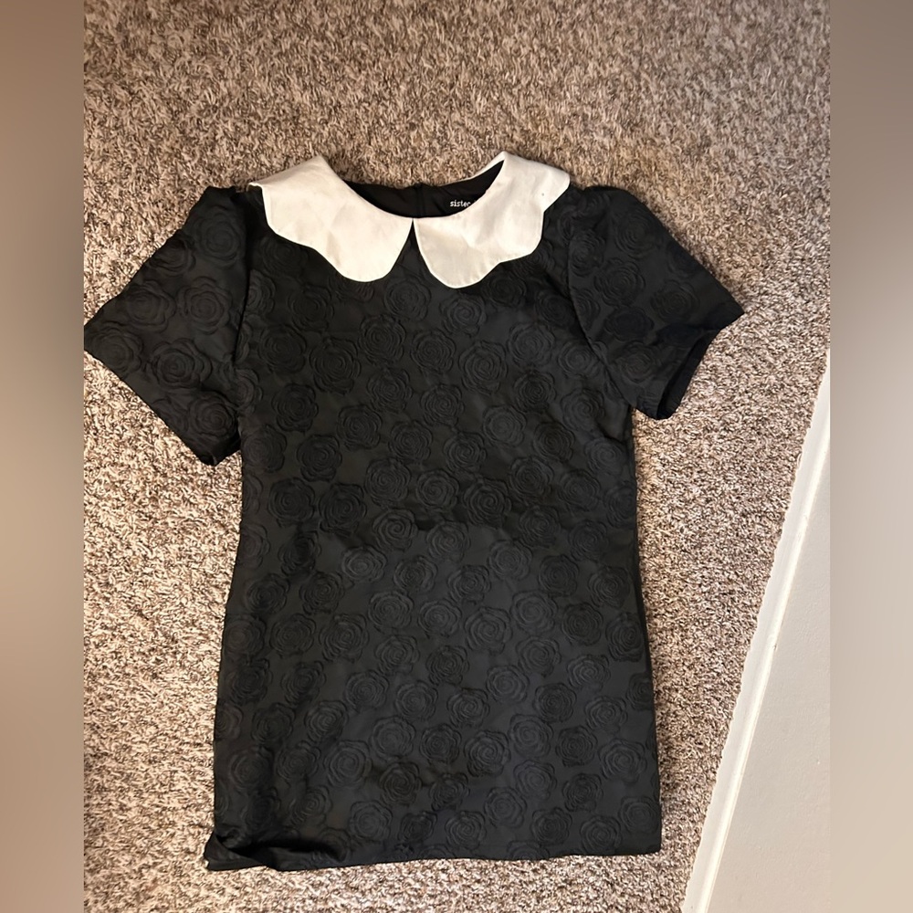Sister Jane Black Floral Blouse with White Collar